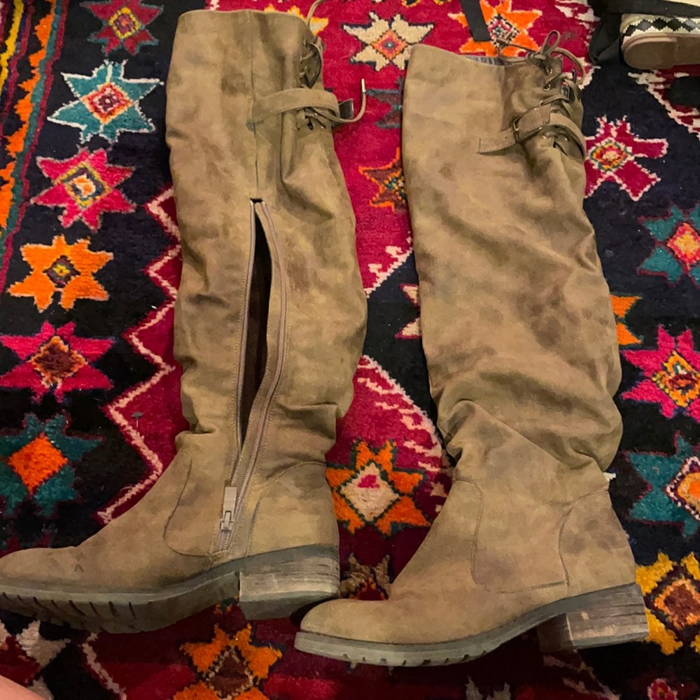 Thigh high brown boots